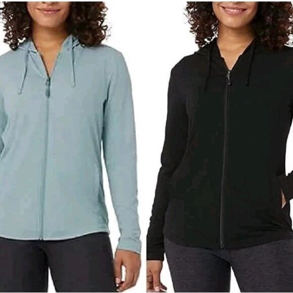 32 Degrees Ladies 2-Pack Lightweight Full Zip Hoodie (Black/Ht. Slate), L - Picture 1 of 4